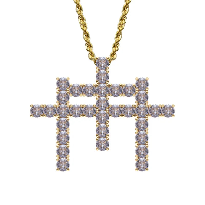Men's Rhinestone Cross Pendant Necklace Hip Hop Charm Chain Jewelry