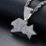 Rhinestone Necklace Ice Out CZ Numbers Pendant Hip Hop Silver Chain