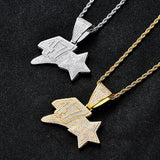 Rhinestone Necklace Ice Out CZ Numbers Pendant Hip Hop Silver Chain