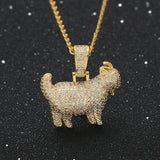 Goat Pendant Rhinestone Necklace Silver Chain Men Jewelry