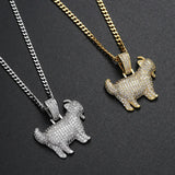 Goat Pendant Rhinestone Necklace Silver Chain Men Jewelry