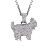 Goat Pendant Rhinestone Necklace Silver Chain Men Jewelry
