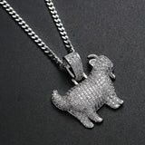 Goat Pendant Rhinestone Necklace Silver Chain Men Jewelry