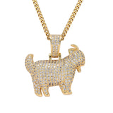Goat Pendant Rhinestone Necklace Silver Chain Men Jewelry