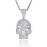 Skull Pendant Rhinestone Necklace Silver Hip Hop Charm Chain Jewelry