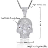 Skull Pendant Rhinestone Necklace Silver Hip Hop Charm Chain Jewelry