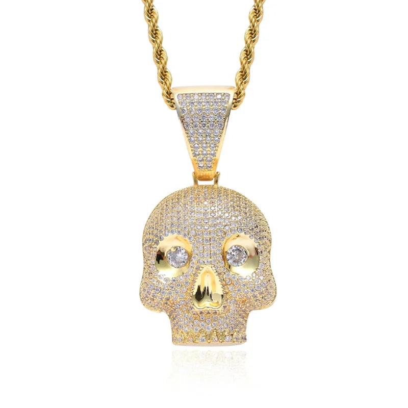 Skull Pendant Rhinestone Necklace Silver Hip Hop Charm Chain Jewelry