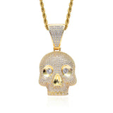 Skull Pendant Rhinestone Necklace Silver Hip Hop Charm Chain Jewelry