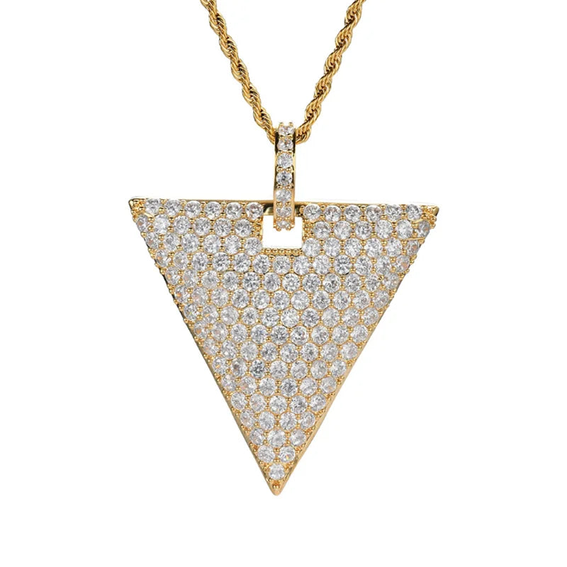 Triangle Pendant Rhinestone Necklace Hip Hop Charm Chain Men Jewelry
