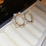 Rhinestone Pearl C-shaped Hoop Earrings for Women