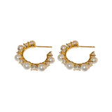 Rhinestone Pearl C-shaped Hoop Earrings for Women