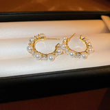Rhinestone Pearl C-shaped Hoop Earrings for Women