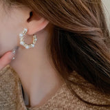 Rhinestone Pearl C-shaped Hoop Earrings for Women