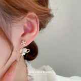 Heart Stud Earrings Rhinestone Pearl Planet Saturn Jewelry Gift