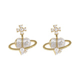 Heart Stud Earrings Rhinestone Pearl Planet Saturn Jewelry Gift