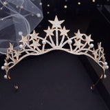 Rhinestone Pearls Star Crown Headwear Princess Prom Wedding Hair Jewelry