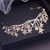 Rhinestone Pearls Star Crown Headwear Princess Prom Wedding Hair Jewelry