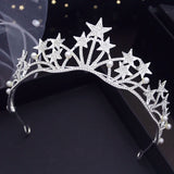 Rhinestone Pearls Star Crown Headwear Princess Prom Wedding Hair Jewelry
