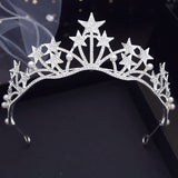 Rhinestone Pearls Star Crown Headwear Princess Prom Wedding Hair Jewelry