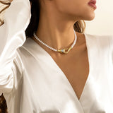 Rhinestone Snake Choker Necklace Charm Pearl Beaded Chain