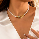 Rhinestone Snake Choker Necklace Charm Pearl Beaded Chain