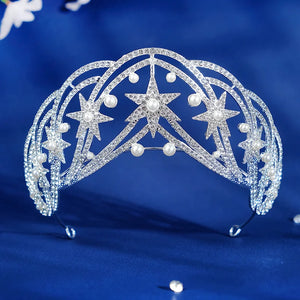 Rhinestone Star Crown Bridal Wedding Tiaras for Women Hair Accessories