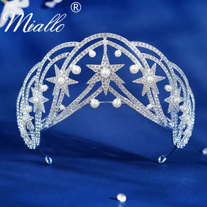 Rhinestone Star Crown Bridal Wedding Tiaras for Women Hair Accessories