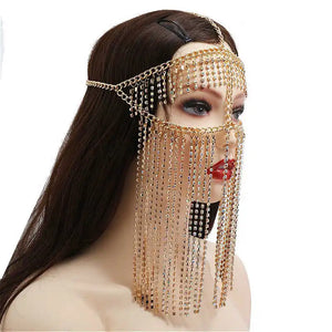 Ethnic Style Rhinestone Tassel Chain Headband
