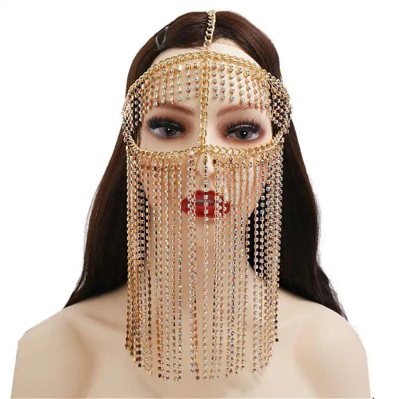 Ethnic Style Rhinestone Tassel Chain Headband