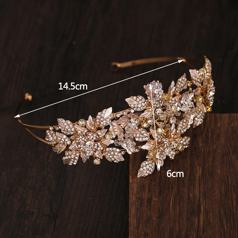 Rhinestone Tiara Crown Flower Headband for Women Girls Bridal Wedding Hair