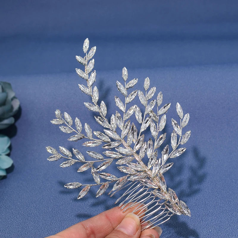 Rhinestone Wedding Side Comb Silver Bridal Hair Piece Pin Women Headdress