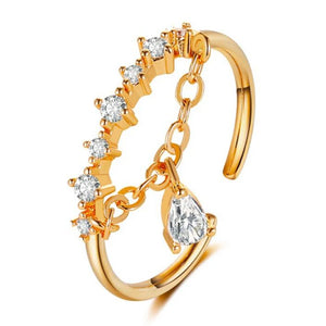 Zircon Crystal Pendant Ring for Women Adjustable Joint Ring