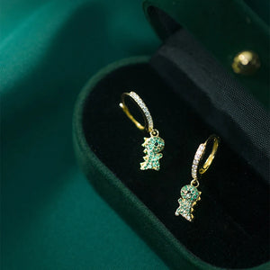 Rhinestone Dinosaur Clip Earrings 14k Plating Beach Party Jewelry