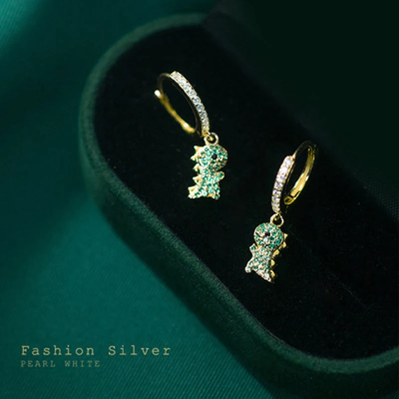 Rhinestone Dinosaur Clip Earrings 14k Plating Beach Party Jewelry