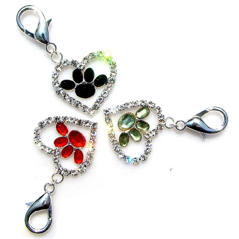 Rhinestone Paw Print Charm Dog Collar Pendant Pets Jewelry 6pcs 3 Colors