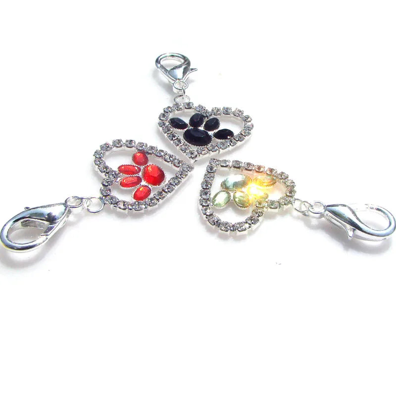 Rhinestone Paw Print Charm Dog Collar Pendant Pets Jewelry 6pcs 3 Colors
