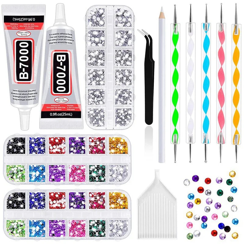 Rhinestone Kit with 4000 Rhinestones, Glue, and Wax Pencil