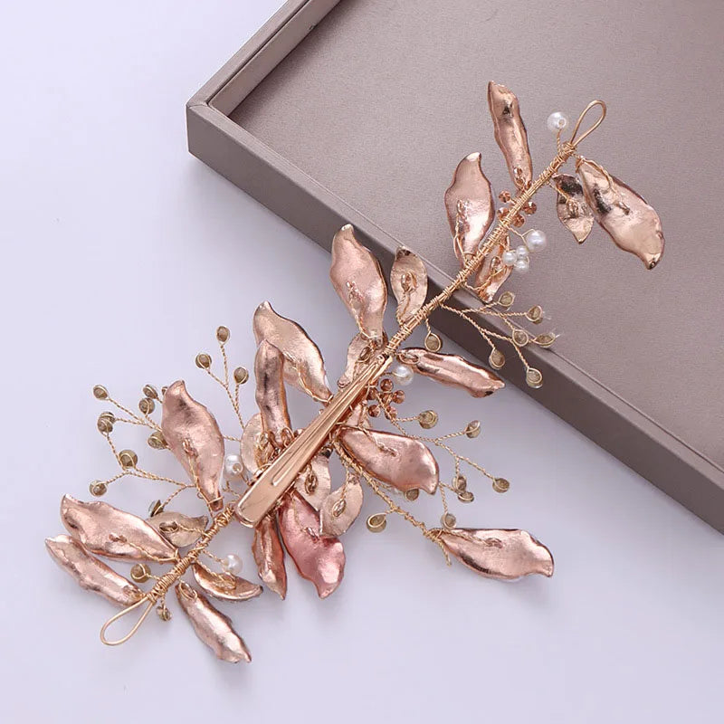 Silver Floral Leaf Rhinestone Headband for Wedding Prom Party