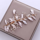 Silver Floral Leaf Rhinestone Headband for Wedding Prom Party