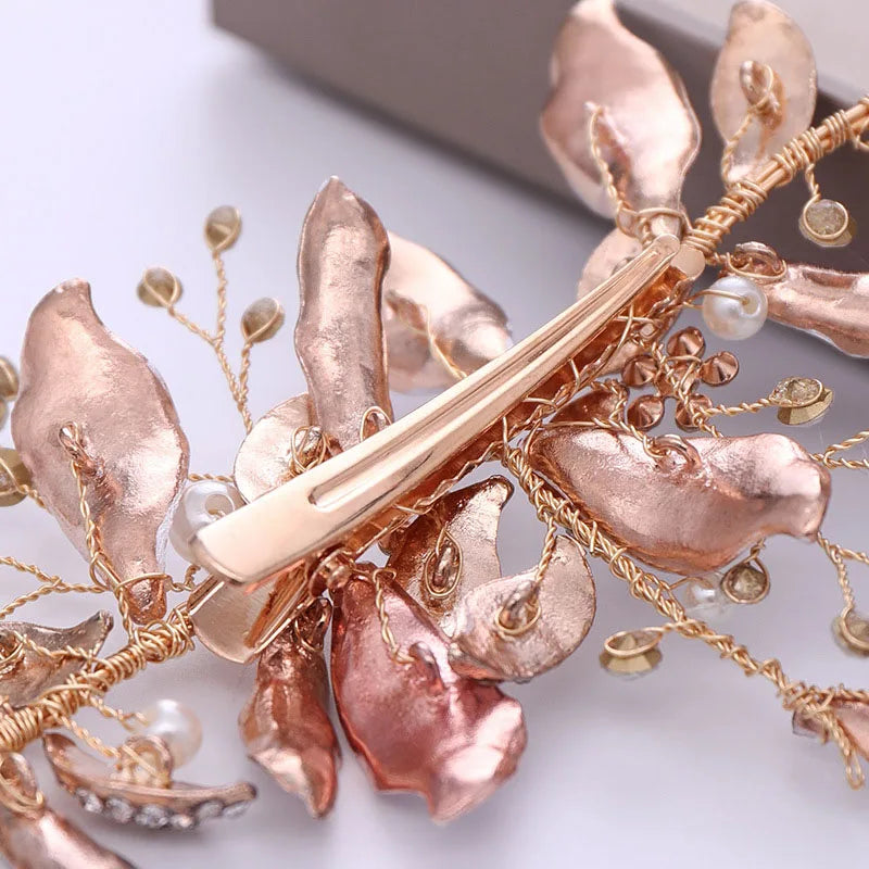 Silver Floral Leaf Rhinestone Headband for Wedding Prom Party