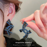 Rhinestone Letter D Earrings 925 Silver Vintage Women's Jewelry