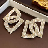Rhinestone Letter D Earrings 925 Silver Vintage Women's Jewelry