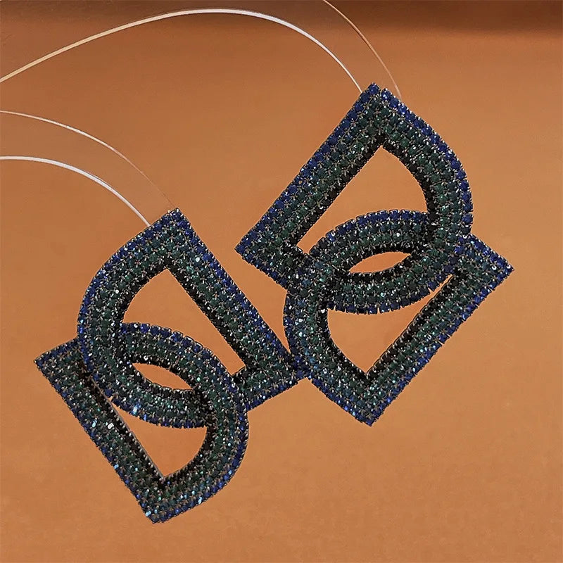 Rhinestone Letter D Earrings 925 Silver Vintage Women's Jewelry