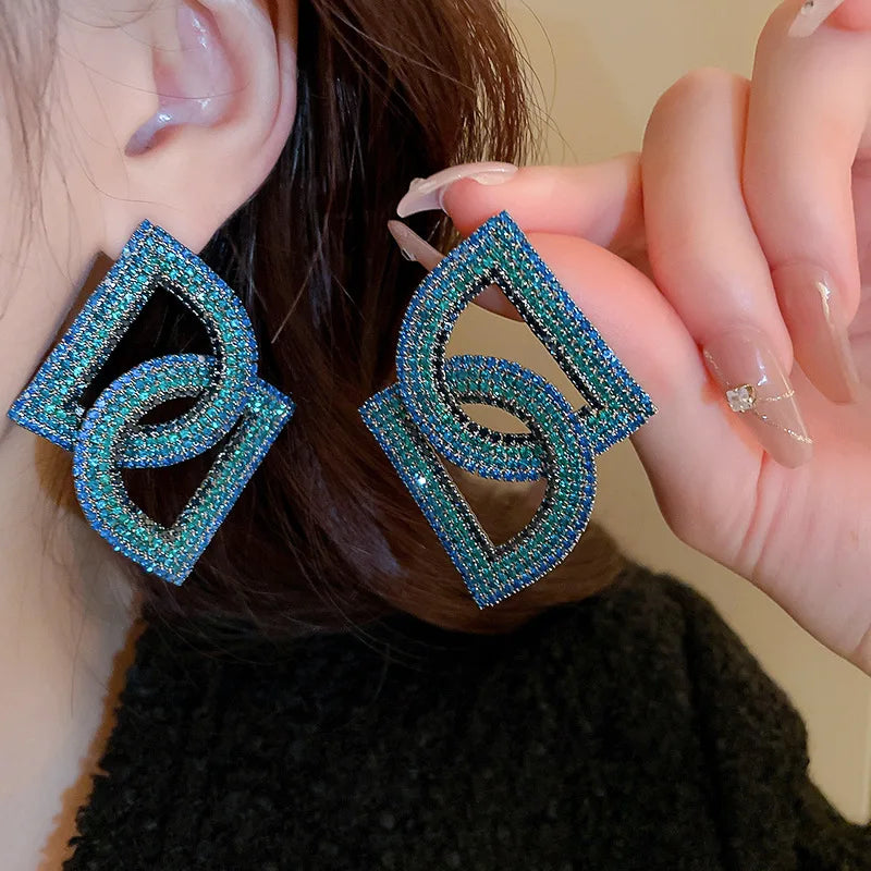 Rhinestone Letter D Earrings 925 Silver Vintage Women's Jewelry