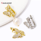 Rhodium Butterfly Earring Hooks Clasp with Zircon, DIY Jewelry Making