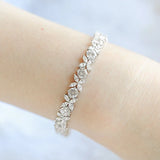 Rhodium CZ Crystal Floral Tennis Bracelet for Wedding or Daily Wear