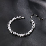 Rhodium CZ Crystal Floral Tennis Bracelet for Wedding or Daily Wear