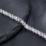 Rhodium CZ Crystal Floral Tennis Bracelet for Wedding or Daily Wear