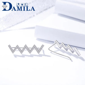Rhodium Plated Earrings Silver 925 with CZ No Pierced Ear Clip Jewelry