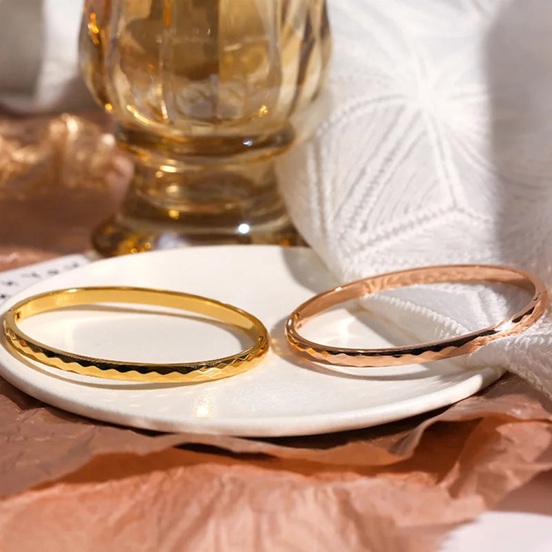 Rhombus Engraved Bangles for Women Stainless Steel Minimalist Bangles